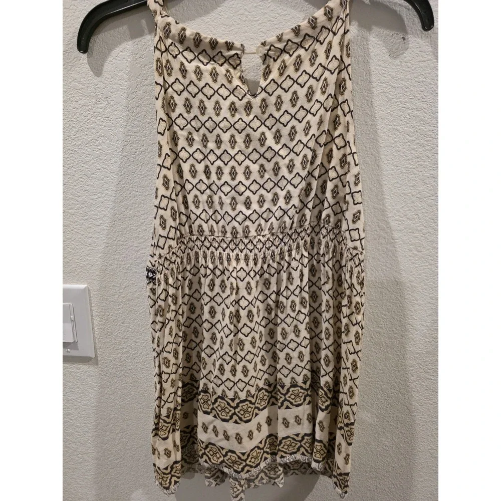 Grifflin Paris‎ Womens Boho Geometric Print Sleeveless Tunic Top Tan Cream Large